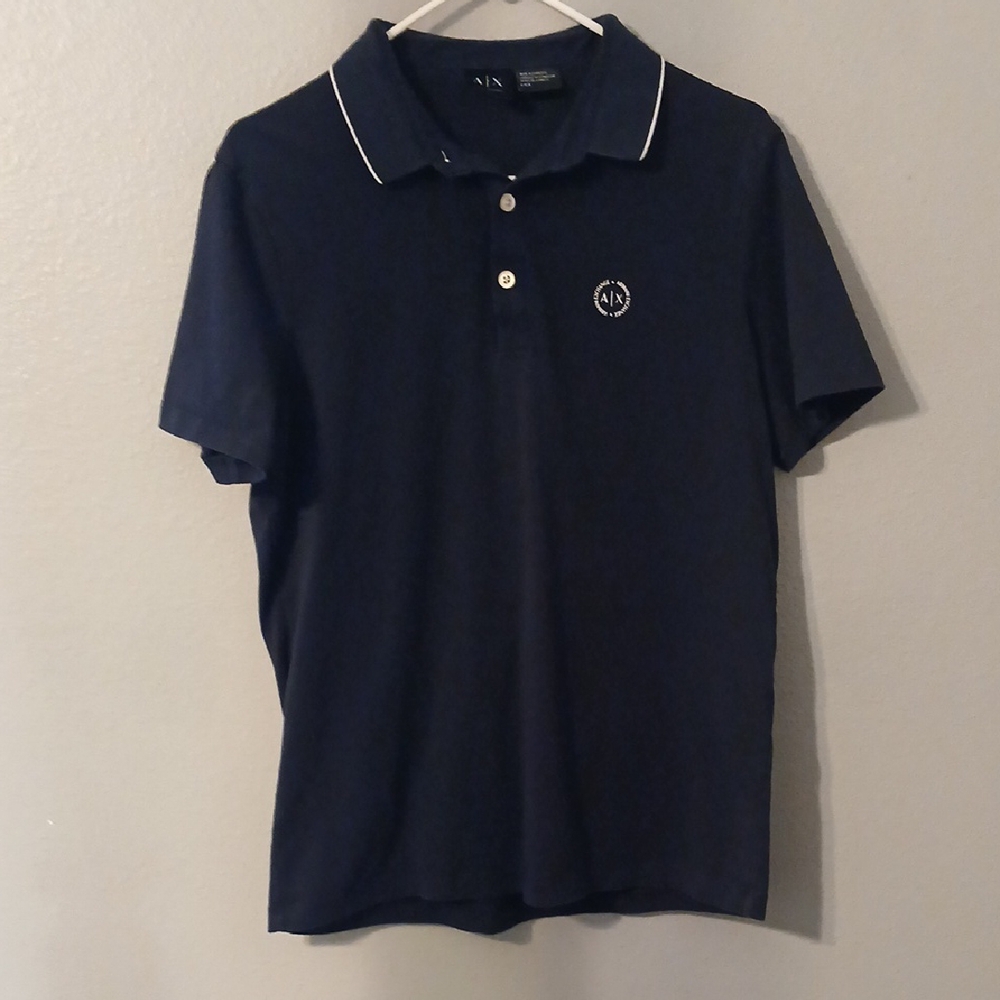 A/X Armani Exchange Navy Polo with White Accents